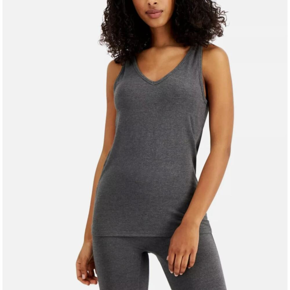 ALFANI WOMENS SMALL MODAL V-NECK TANK TOP SOLID HEATHER CHARCOAL GRAY NEW